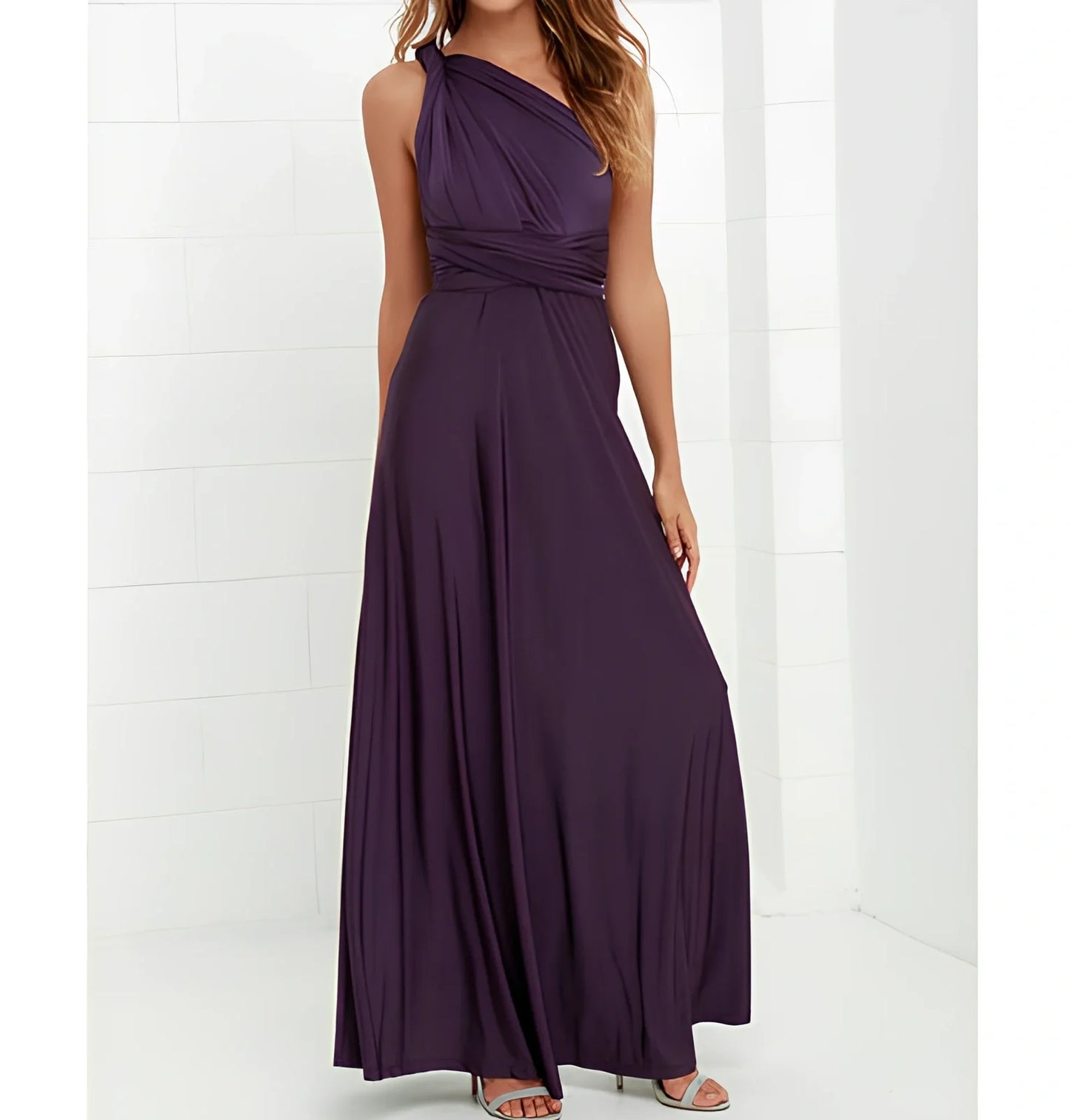 Women's khaki multiway bandage maxi dress with long straps, backless lace design, floor-length 158cm swing skirt in polyester milk silk