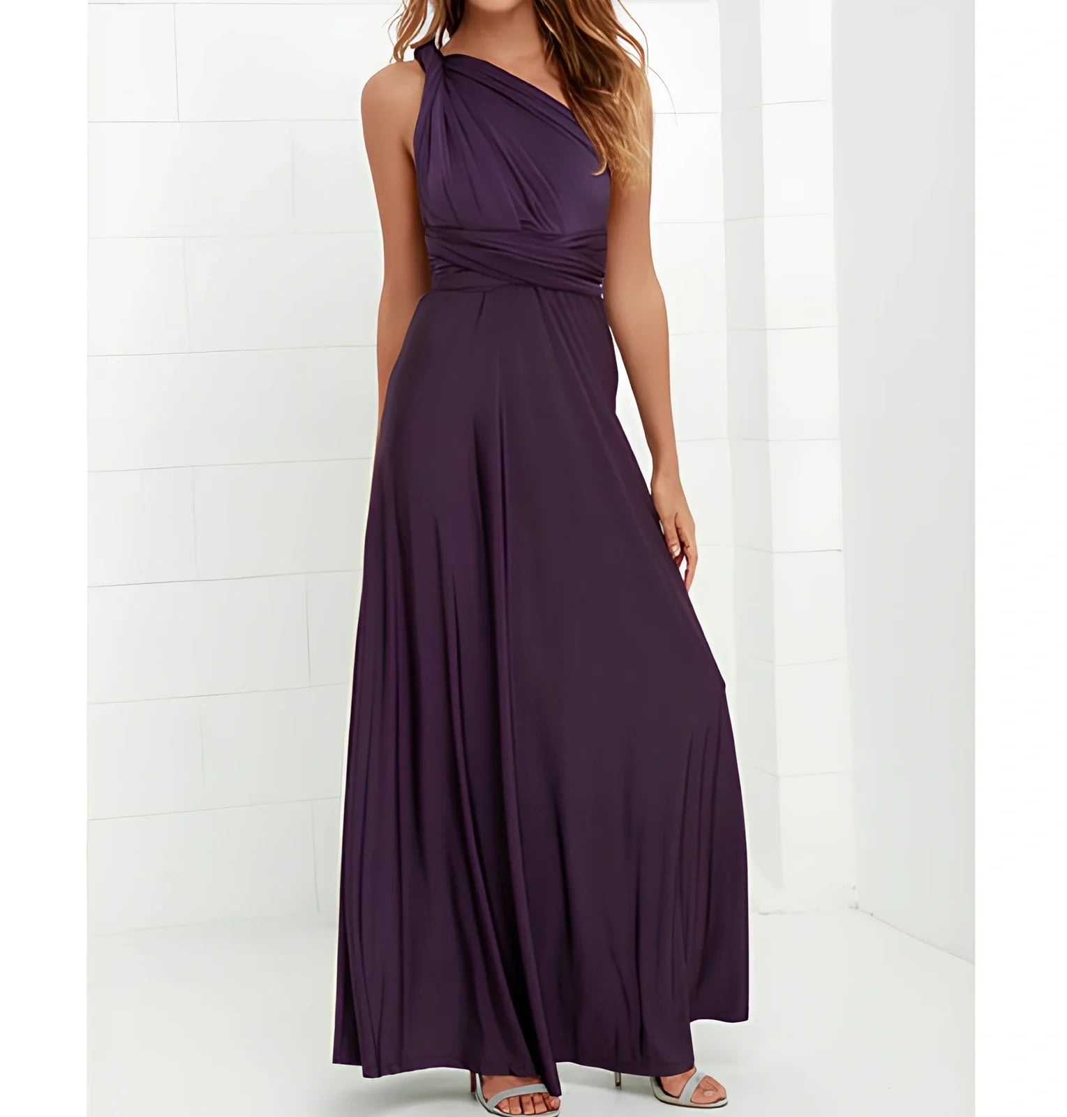 Women's khaki multiway bandage maxi dress with long straps, backless lace design, floor-length 158cm swing skirt in polyester milk silk