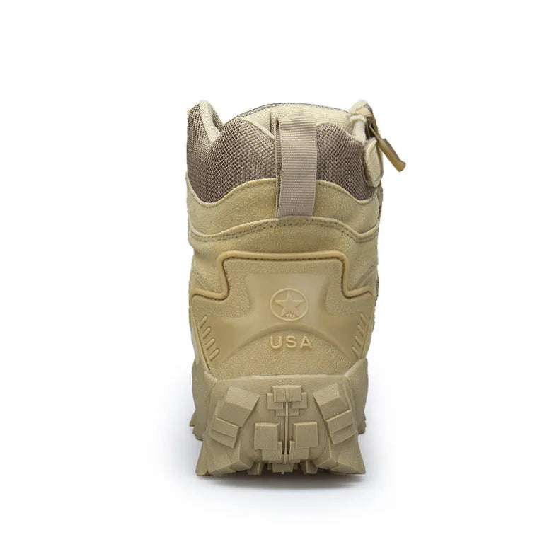 US Army Delta Tactical Boots in black and sand colours with rubber soles for outdoor use