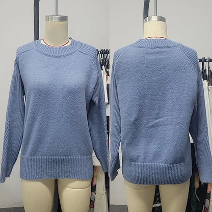Milk blue Bedford cord sweater with round collar and long sleeves, perfect for casual wear.