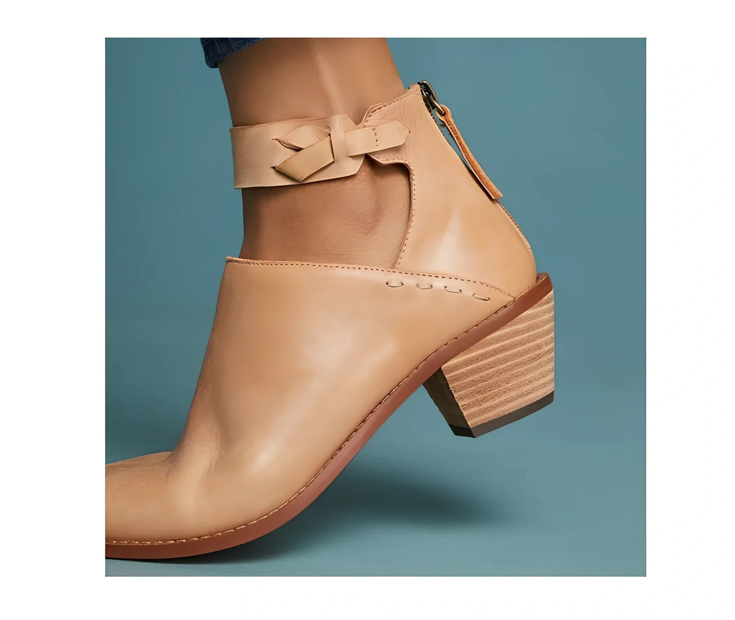 Women's black cut-out ankle boots with buckle strap, back zipper, 3-5cm heel in artificial PU, size 36 shown