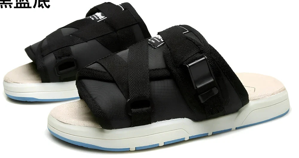 Mixed colour thick-bottom beach slippers with rubber outsole and cotton lining, sizes 35-45 for men and women