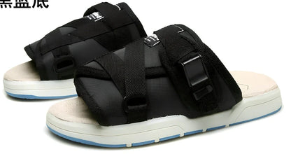 Mixed colour thick-bottom beach slippers with rubber outsole and cotton lining, sizes 35-45 for men and women