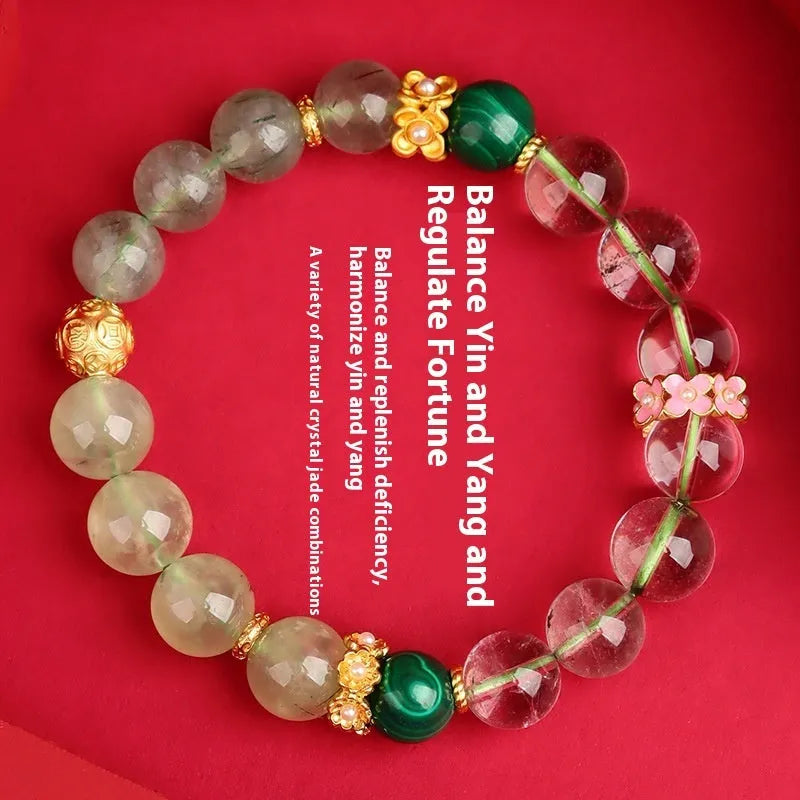 Natural crystal Five Elements round bead bracelet unisex casual style