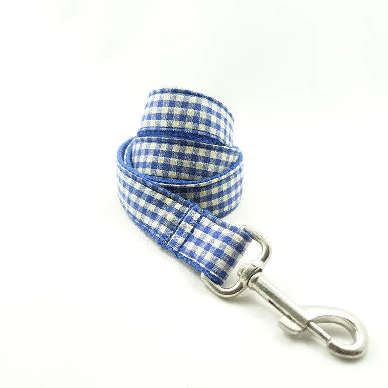 Blue polyester dog leash with adjustable buckle, available in multiple sizes for pets