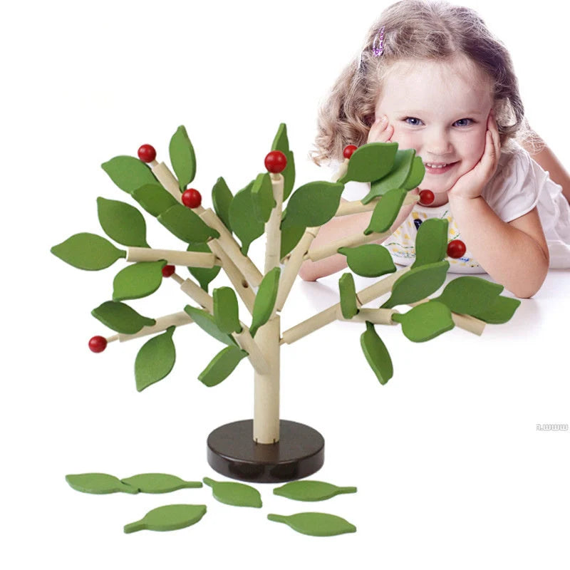 Natural wood Building Block Leaf Tree DIY toy for children's sensory development