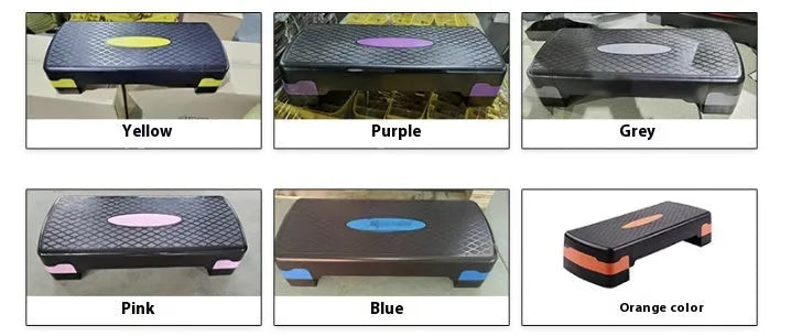 Grey ABS plastic aerobic step platform for fitness workouts, showing its size and texture.