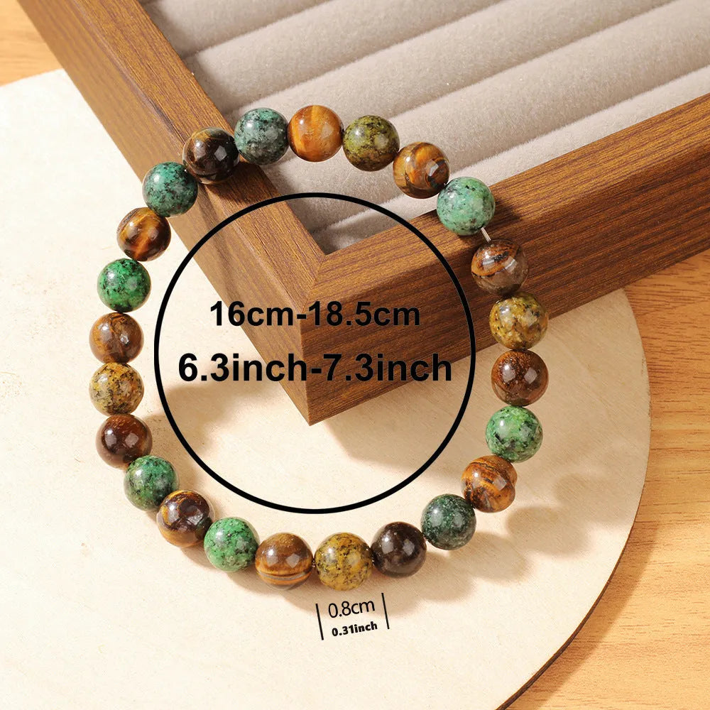 Tigereye natural stone fortune bracelet with flower design in antique style, 18mm diameter