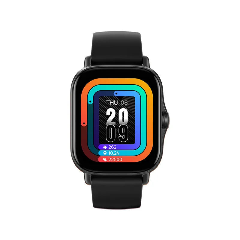 GT20 black smartwatch showing heart rate reading on its 1.75-inch screen.
