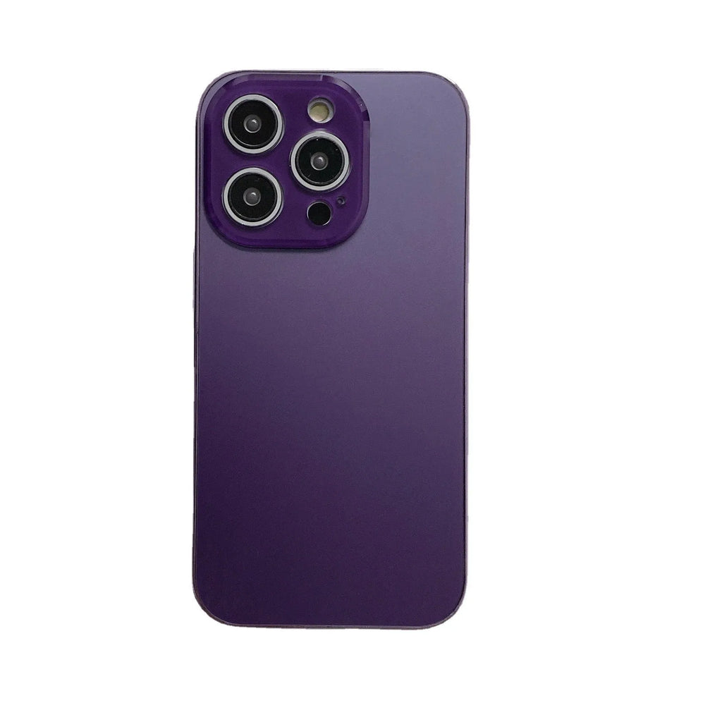 Electroplated TPU frosted acrylic phone case with matte finish for iPhone 11-14 series, showing black front and back against a neutral background