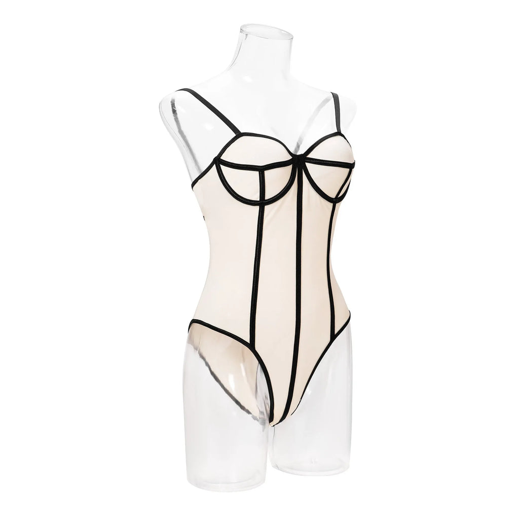 Women's khaki bodybuilding jumpsuit with sleeveless hollow-out top and contrast colour panels