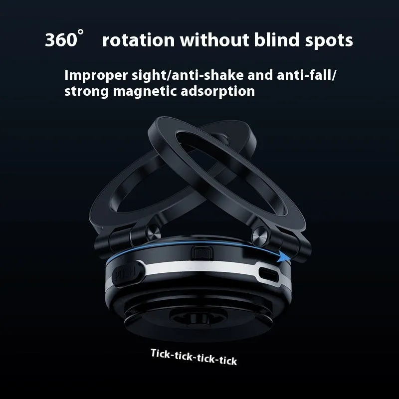 Vacuum adsorption magnetic multi-function car phone holder in black with aluminium alloy parts on dashboard
