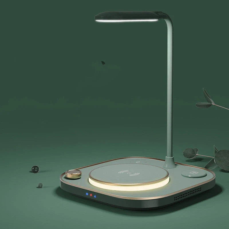 Versatile 3-in-1 Wireless Charging Station with LED Desk Lamp in black, green, and white color options.