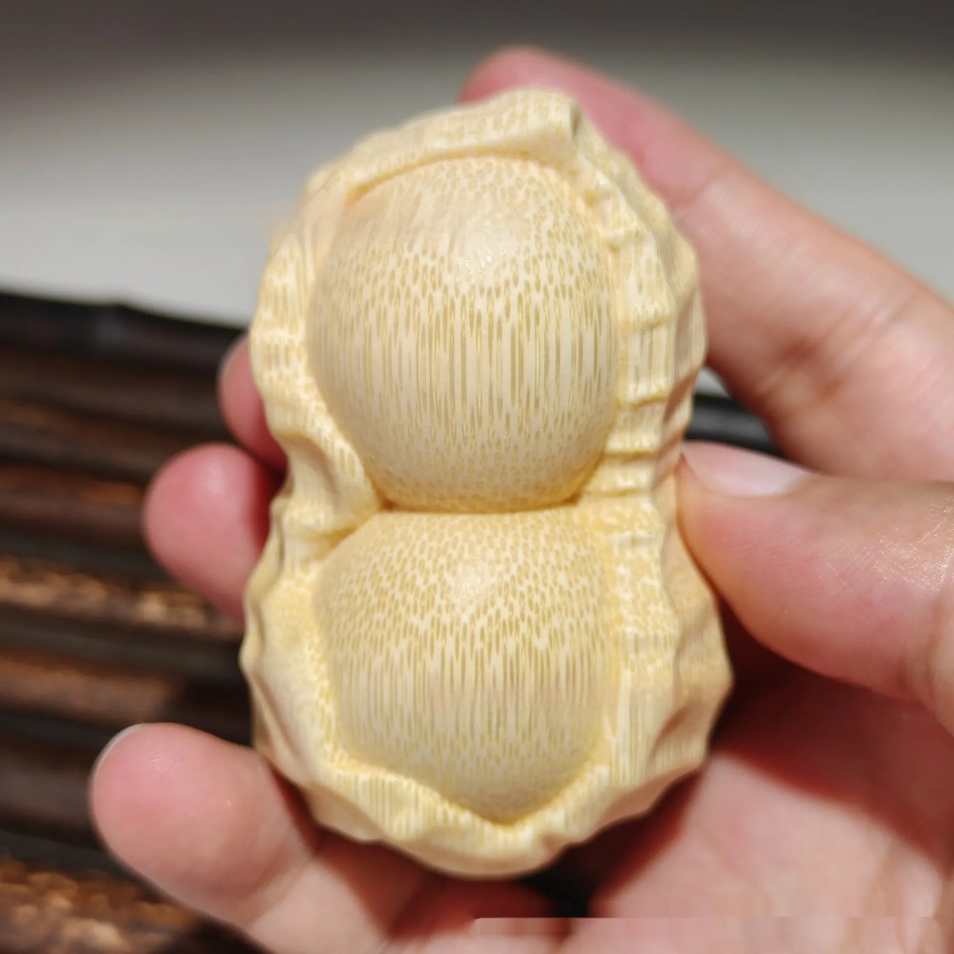 Solid bamboo carving peanut ornament in modern simple style for gift giving