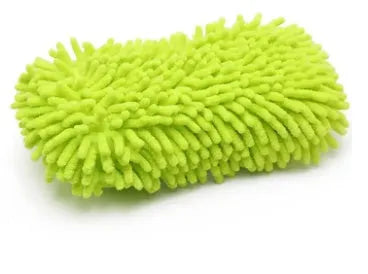 Silver green chenille car wash sponge measuring 14x25cm with spiral wool construction