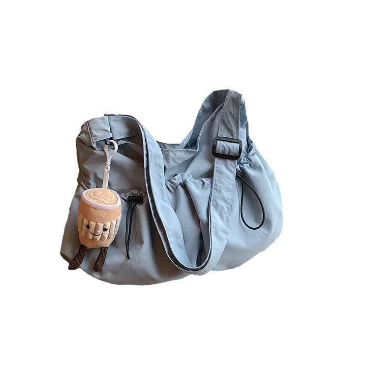 Ultra-light pleated crossbody student cloth bag in polyester with folding design and internal phone compartment