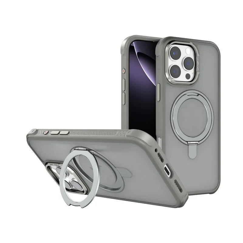 Skin-sensitive magnetic suction frosted phone case for iPhone 16 in Desert Gold with shockproof TPU PC metal build