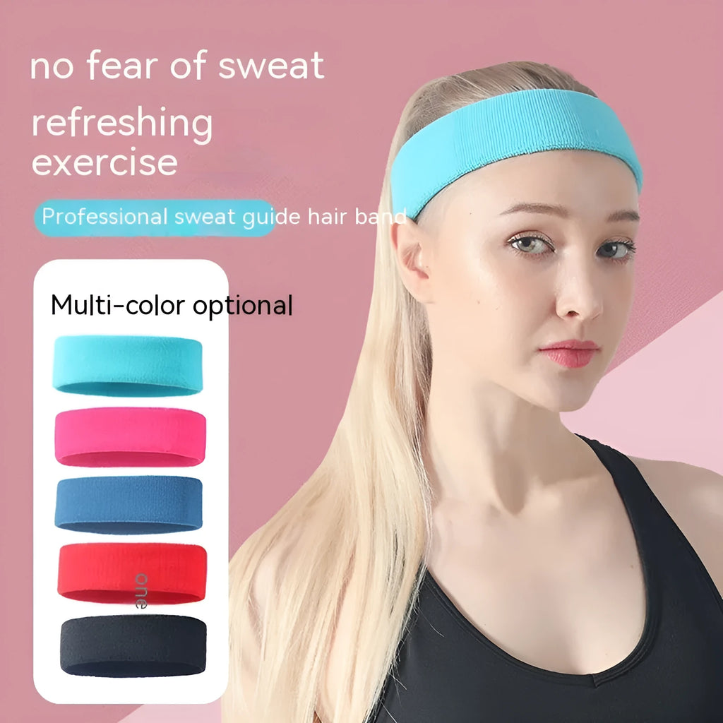 Solid colour elastic sports sweat band with widening design for forehead sweat management during exercise
