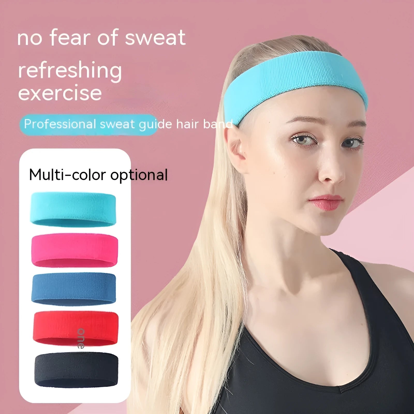 Solid colour elastic sports sweat band with widening design for forehead sweat management during exercise