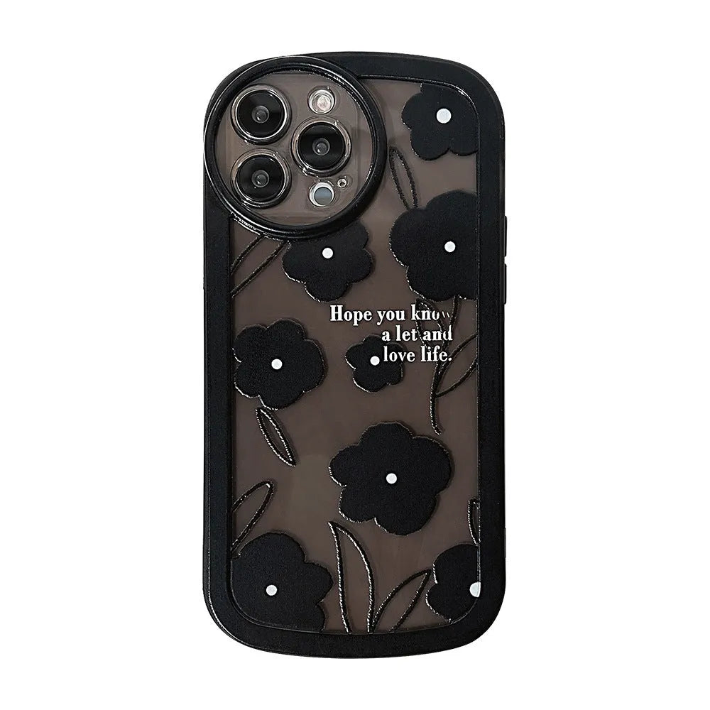 Black flower design TPU silicone phone case for Apple iPhone with varnish finish back cover