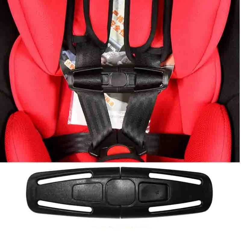 Black nylon child safety seat 5-point harness buckle lock clip measuring 14.5cm by 4cm