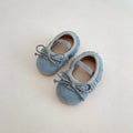 Spring genuine leather baby girl shoes with big bow and fringe, available in multiple colours