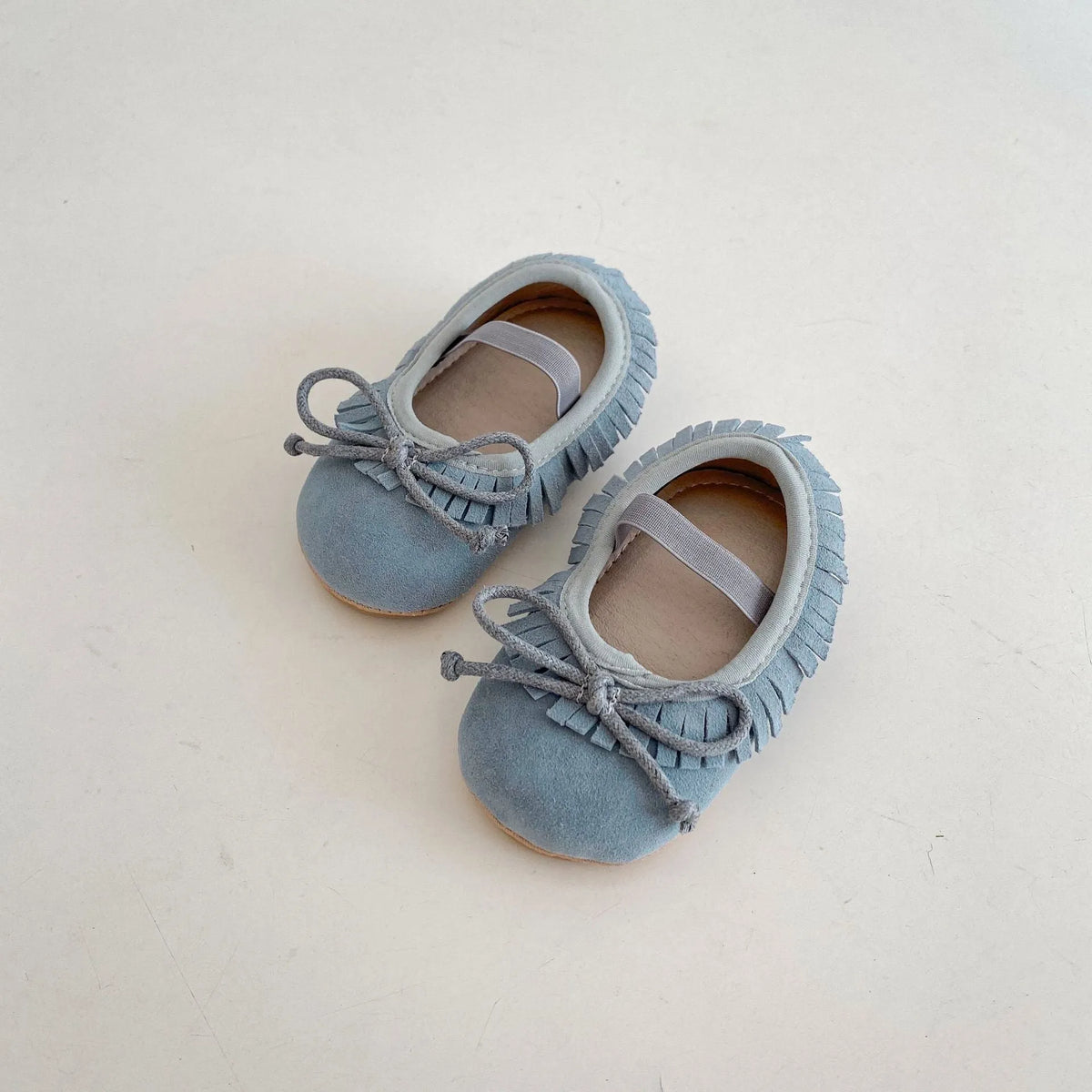 Spring genuine leather baby girl shoes with big bow and fringe, available in multiple colours