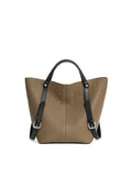 Genuine leather women's tote bag vertical square shape with stitching detail and single shoulder strap in black