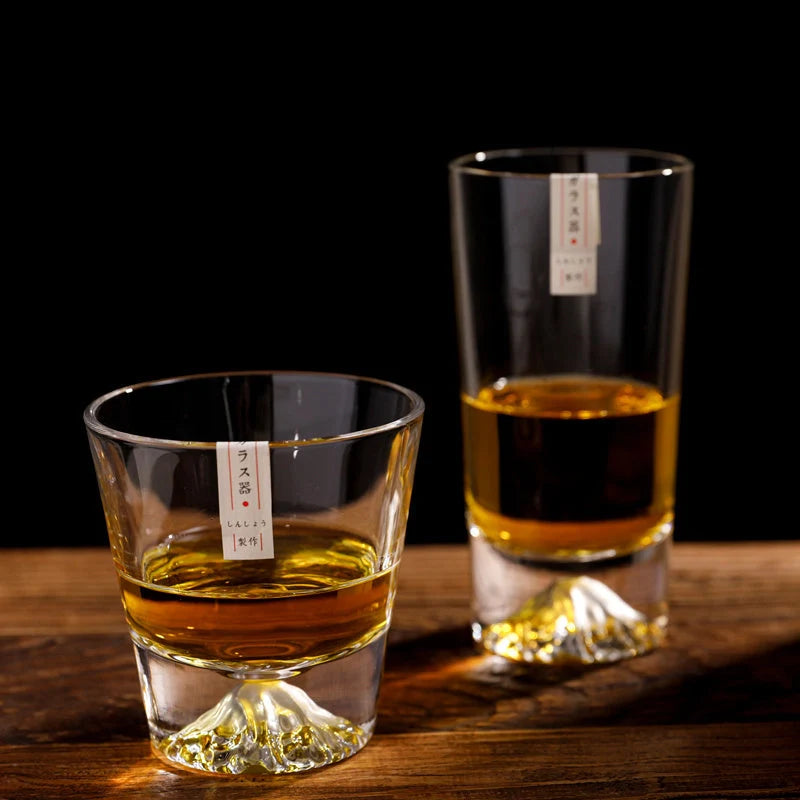 Japanese Mount Whiskey Glass in crystal glass with Mount Fuji design