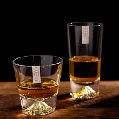 Japanese Mount Whiskey Glass in crystal glass with Mount Fuji design