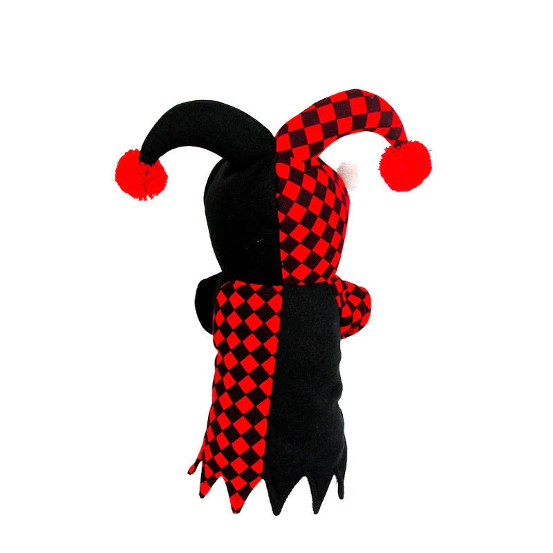 Halloween funny clown costume for dogs and cats, black and red design, includes hat and shirt