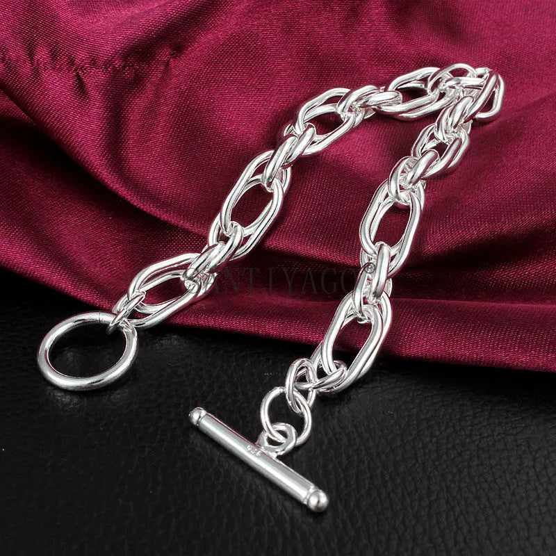 925 silver plated bracelet on copper base, 20 cm length, 7 mm width, silver colour