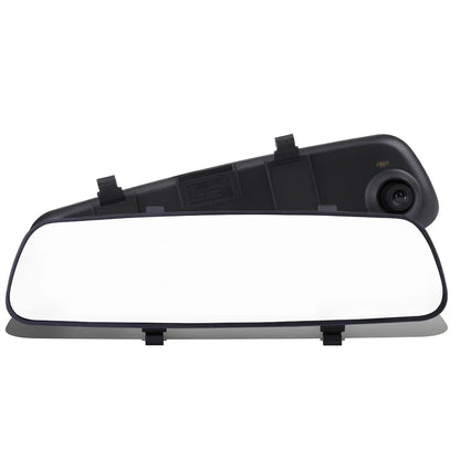 1080P HD rearview mirror driving recorder with 30cm x 8cm size, dual lenses, and motion detection display