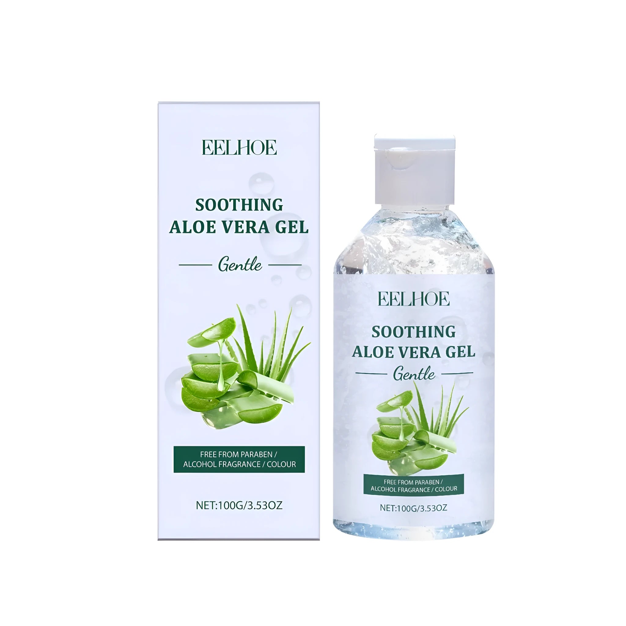 100g tube of clear aloe vera gel for skin hydration and soothing.