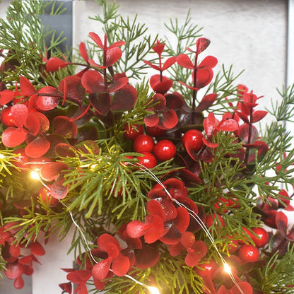 Artificial cherry pattern Christmas wreath with LED lights, 45cm in diameter