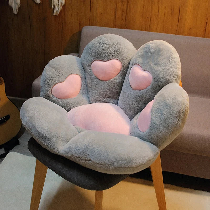 Plush cat paw back pillows in various colours and sizes for home decor