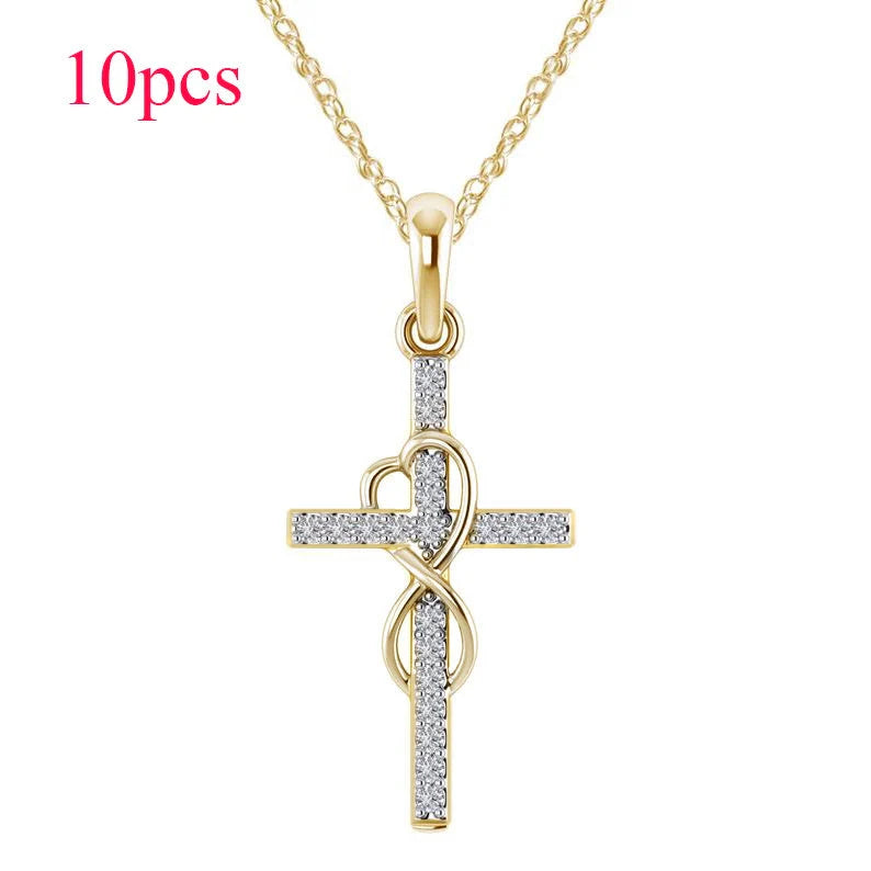 Alloy diamond eight-character cross necklace in gold, silver, and rose gold with adjustable length