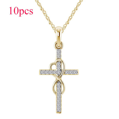 Alloy diamond eight-character cross necklace in gold, silver, and rose gold with adjustable length