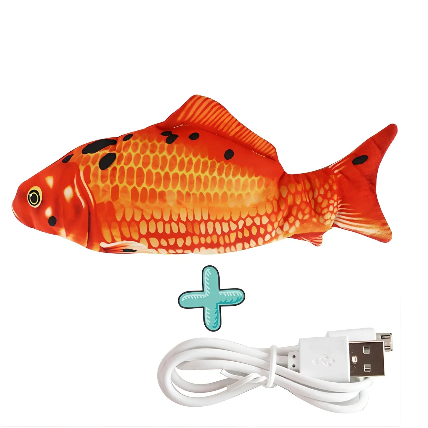 Electric flopping fish cat toy in clownfish design, 30cm long, USB rechargeable with touch sensor for play activation