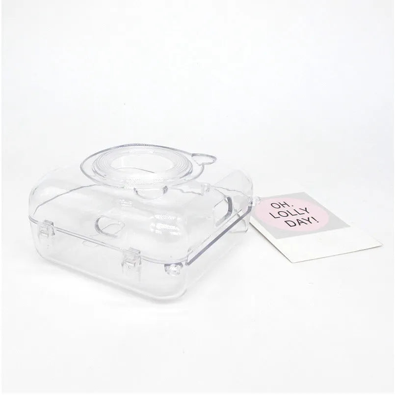 Crystal transparent PC protective case fitted on an Eric Bear A6 thermal printer, showing snap-on design