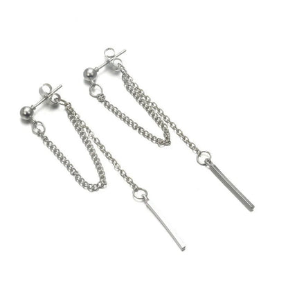 Geometric silver chain stud earrings for women with a modern design