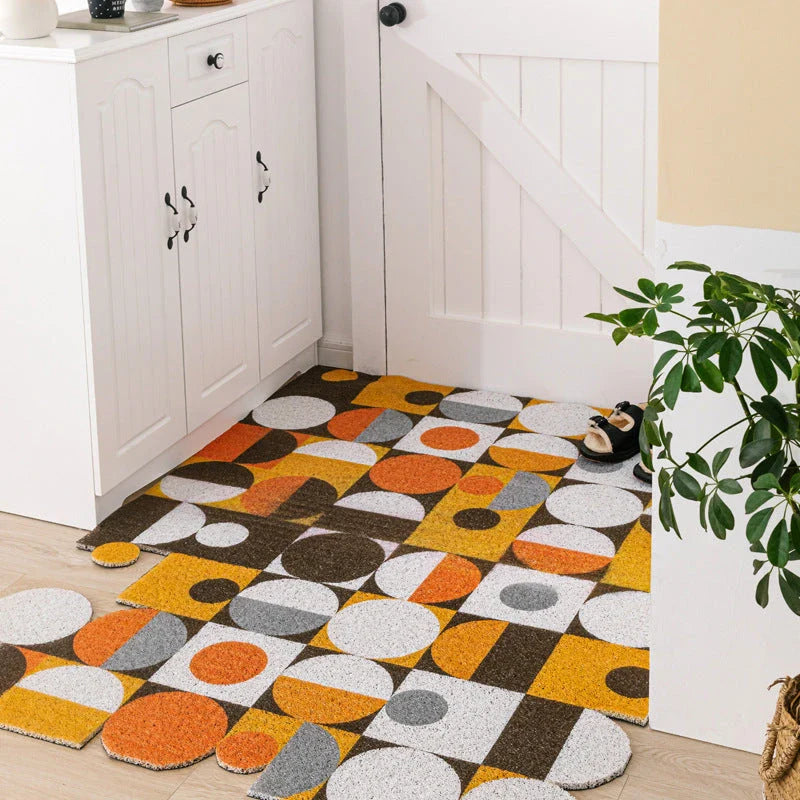 Hexagon printed non-slip custom cut doormat with net backing