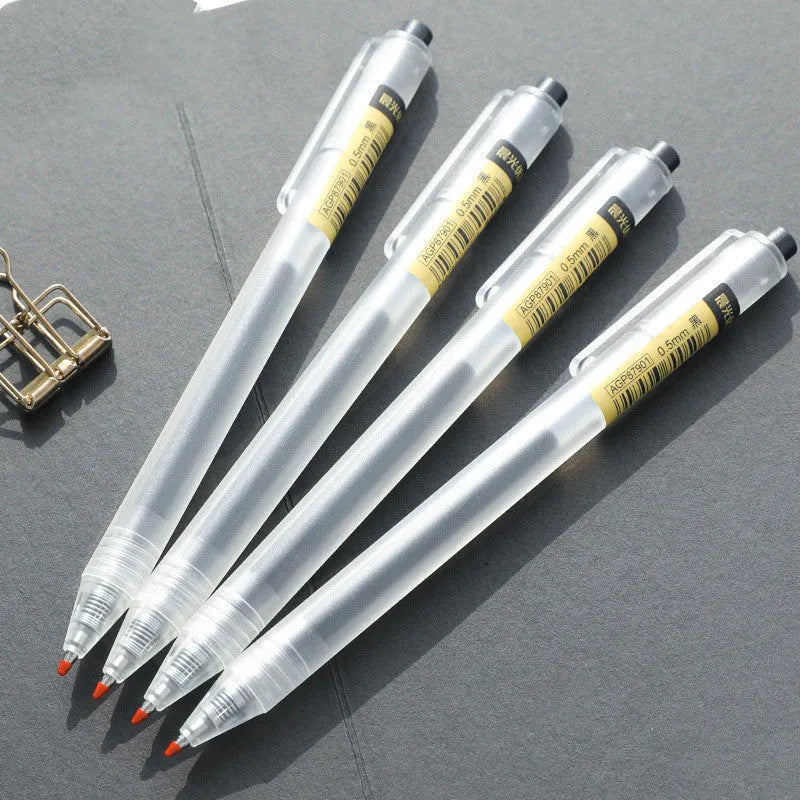 12 black frosted stick retractable gel pens with 0.5mm tips and two refills