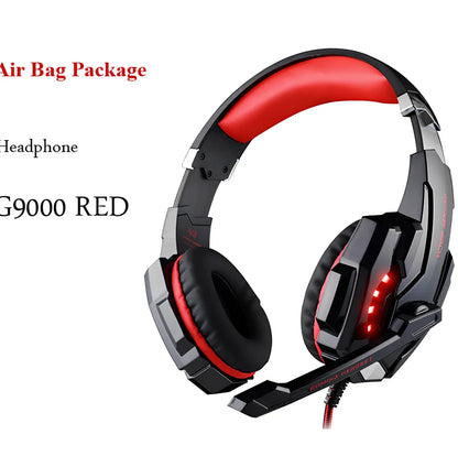 Black and red wired gaming headset with 40mm speakers, microphone, and 2.1m braided cable for surround sound gaming