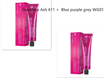 Ammonia-free hair dye 100ml tube with colour chart showing 40+ shades including WG75 cold brown and C5-66 purple