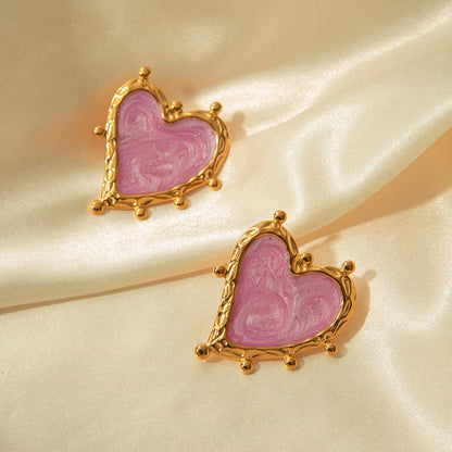 Sweet Magic Purple Love stainless steel heart ear studs in pink