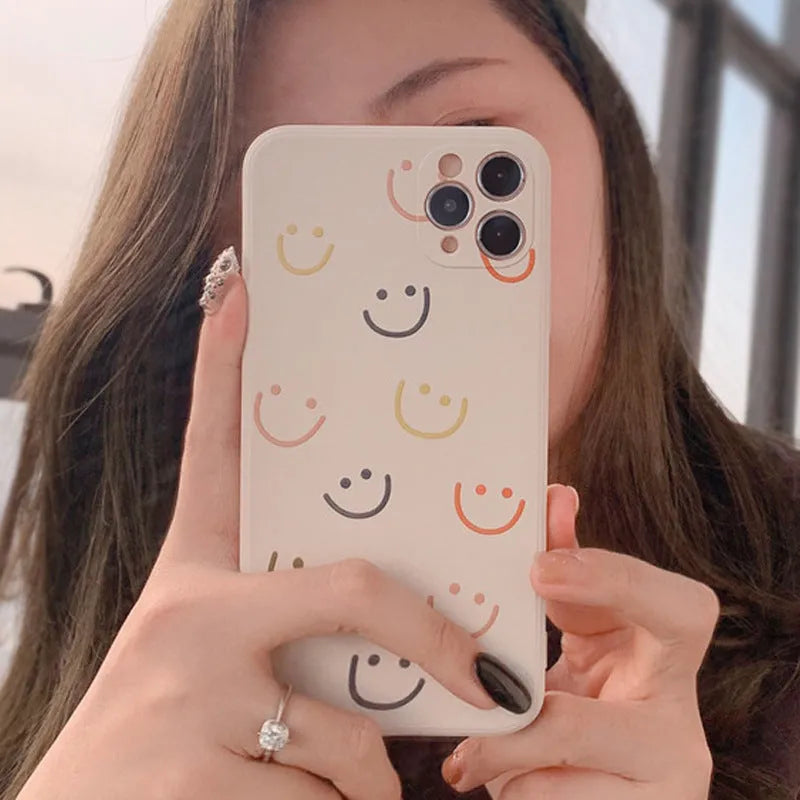 Smiley face design TPU silicone iPhone case in rainbow pattern