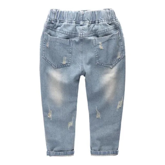 Light blue cotton slim jeans for children with regular waist, front view, 100cm size