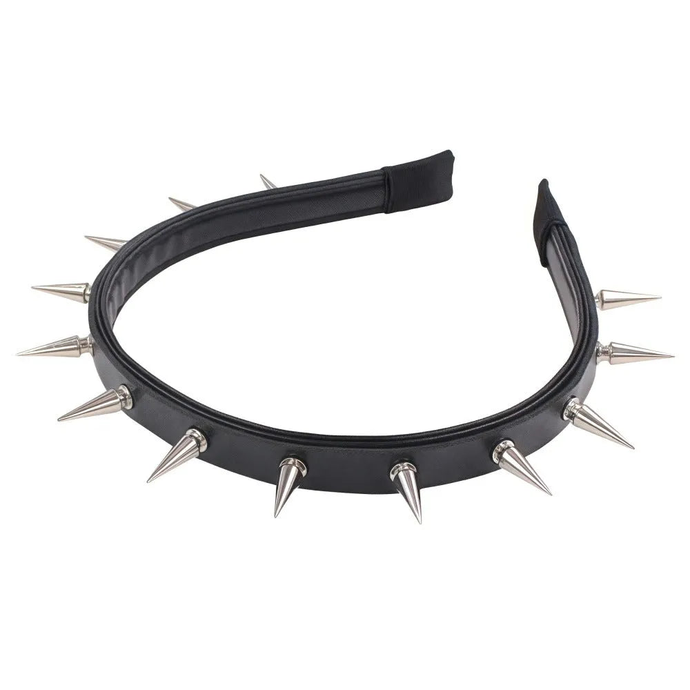 Metal punk rivet headband with tapered pointed nail details in black colour handmade unisex fashion OL style