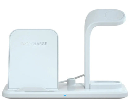 Black wireless charger bracket showing phone charging position with 10W output and dual USB ports